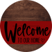 Welcome To Our Home Sign Heart Dark Red Stripe Wood Grain Decoe-2825-Dh 18 Round