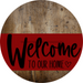 Welcome To Our Home Sign Heart Dark Red Stripe Wood Grain Decoe-2826-Dh 18 Round