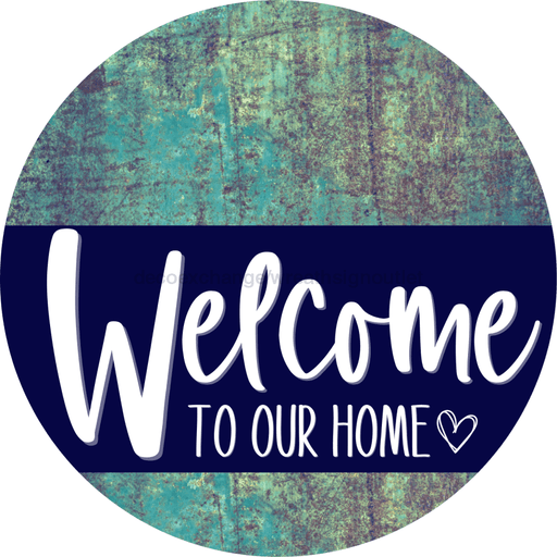 Welcome To Our Home Sign Heart Navy Stripe Petina Look Decoe-2778-Dh 18 Wood Round