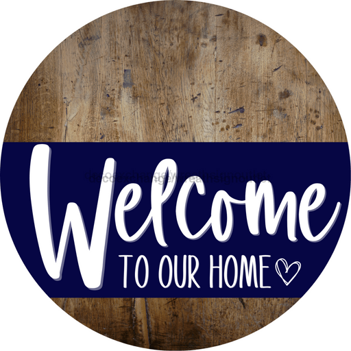 Welcome To Our Home Sign Heart Navy Stripe Wood Grain Decoe-2776-Dh 18 Round