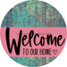 Welcome To Our Home Sign Heart Pink Stripe Petina Look Decoe-2848-Dh 18 Wood Round