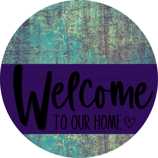Welcome To Our Home Sign Heart Purple Stripe Petina Look Decoe-2868-Dh 18 Wood Round
