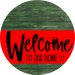 Welcome To Our Home Sign Heart Red Stripe Green Stain Decoe-2812-Dh 18 Wood Round