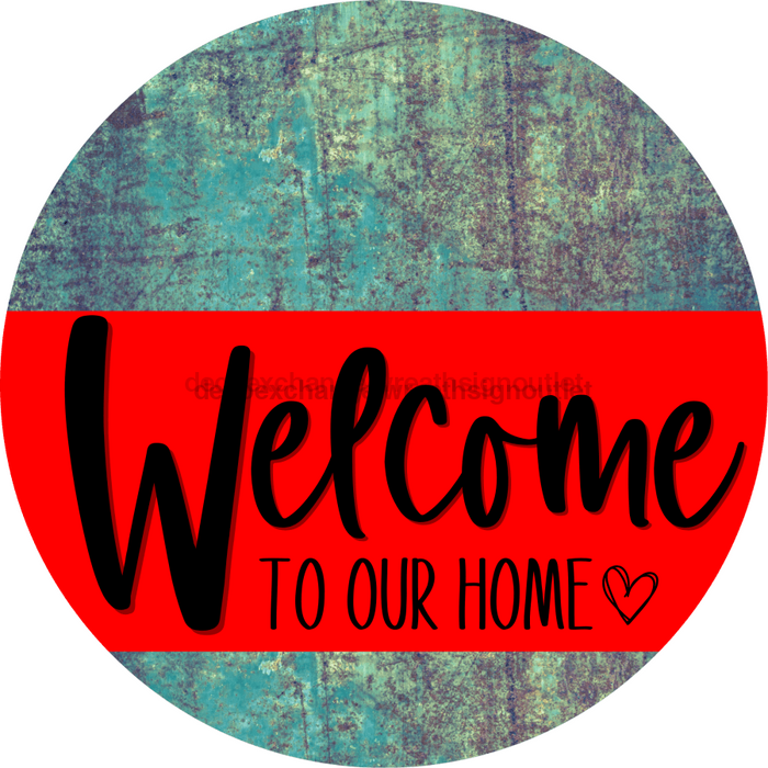 Welcome To Our Home Sign Heart Red Stripe Petina Look Decoe-2808-Dh 18 Wood Round