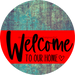 Welcome To Our Home Sign Heart Red Stripe Petina Look Decoe-2808-Dh 18 Wood Round