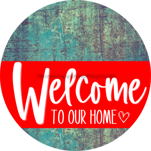 Welcome To Our Home Sign Heart Red Stripe Petina Look Decoe-2818-Dh 18 Wood Round