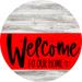 Welcome To Our Home Sign Heart Red Stripe White Wash Decoe-2811-Dh 18 Wood Round