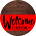 Welcome To Our Home Sign Heart Red Stripe Wood Grain Decoe-2805-Dh 18 Round