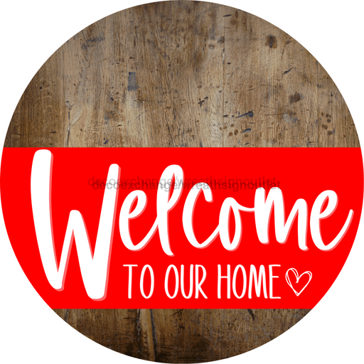 Welcome To Our Home Sign Heart Red Stripe Wood Grain Decoe-2816-Dh 18 Round