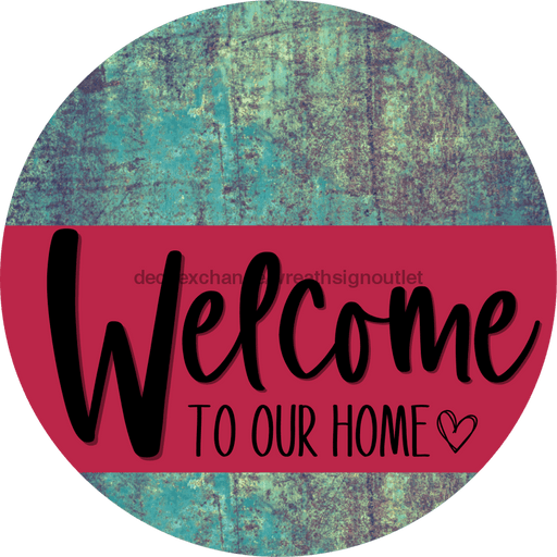 Welcome To Our Home Sign Heart Viva Magenta Stripe Petina Look Decoe-2888-Dh 18 Wood Round