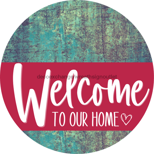 Welcome To Our Home Sign Heart Viva Magenta Stripe Petina Look Decoe-2898-Dh 18 Wood Round