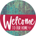 Welcome To Our Home Sign Heart Viva Magenta Stripe Petina Look Decoe-2898-Dh 18 Wood Round