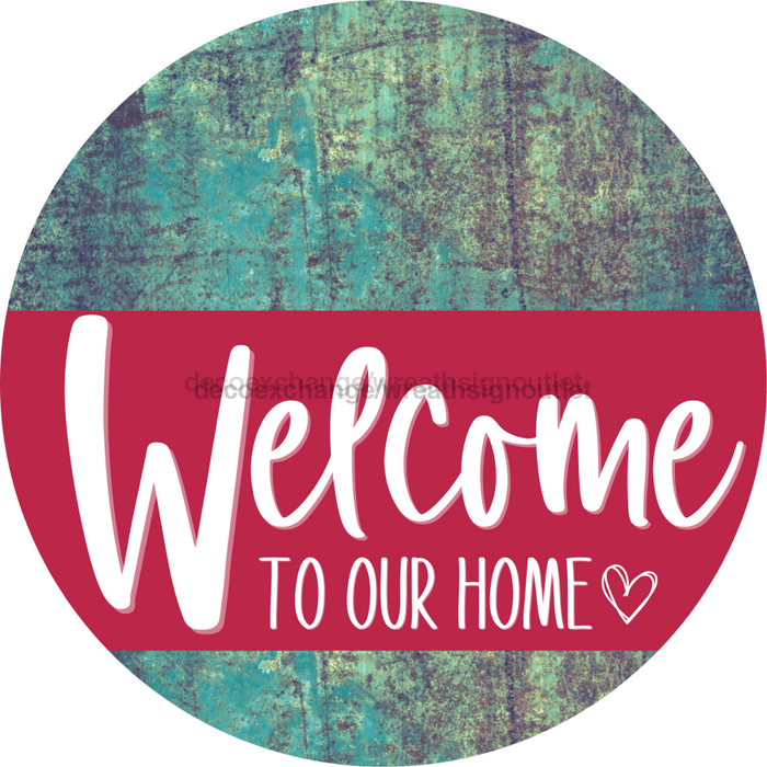 Welcome To Our Home Sign Heart Viva Magenta Stripe Petina Look Decoe-2898-Dh 18 Wood Round
