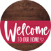 Welcome To Our Home Sign Heart Viva Magenta Stripe Wood Grain Decoe-2895-Dh 18 Round
