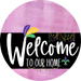 Welcome To Our Home Sign Mardi Gras Black Stripe Pink Stain Decoe-3693-Dh 18 Wood Round