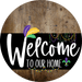 Welcome To Our Home Sign Mardi Gras Black Stripe Wood Grain Decoe-3690-Dh 18 Round