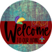 Welcome To Our Home Sign Mardi Gras Dark Red Stripe Petina Look Decoe-3610-Dh 18 Wood Round