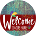 Welcome To Our Home Sign Mardi Gras Dark Red Stripe Petina Look Decoe-3620-Dh 18 Wood Round