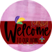 Welcome To Our Home Sign Mardi Gras Dark Red Stripe Pink Stain Decoe-3611-Dh 18 Wood Round