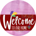 Welcome To Our Home Sign Mardi Gras Dark Red Stripe Pink Stain Decoe-3621-Dh 18 Wood Round