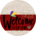 Welcome To Our Home Sign Mardi Gras Dark Red Stripe White Wash Decoe-3612-Dh 18 Wood Round