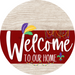 Welcome To Our Home Sign Mardi Gras Dark Red Stripe White Wash Decoe-3622-Dh 18 Wood Round