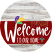 Welcome To Our Home Sign Mardi Gras Dark Red Stripe White Wash Decoe-3623-Dh 18 Wood Round