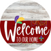 Welcome To Our Home Sign Mardi Gras Dark Red Stripe White Wash Decoe-3623-Dh 18 Wood Round