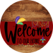 Welcome To Our Home Sign Mardi Gras Dark Red Stripe Wood Grain Decoe-3606-Dh 18 Round