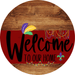 Welcome To Our Home Sign Mardi Gras Dark Red Stripe Wood Grain Decoe-3606-Dh 18 Round