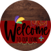 Welcome To Our Home Sign Mardi Gras Dark Red Stripe Wood Grain Decoe-3607-Dh 18 Round