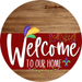 Welcome To Our Home Sign Mardi Gras Dark Red Stripe Wood Grain Decoe-3615-Dh 18 Round