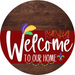 Welcome To Our Home Sign Mardi Gras Dark Red Stripe Wood Grain Decoe-3617-Dh 18 Round
