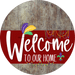 Welcome To Our Home Sign Mardi Gras Dark Red Stripe Wood Grain Decoe-3619-Dh 18 Round