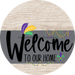 Welcome To Our Home Sign Mardi Gras Gray Stripe White Wash Decoe-3572-Dh 18 Wood Round