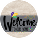 Welcome To Our Home Sign Mardi Gras Gray Stripe White Wash Decoe-3572-Dh 18 Wood Round