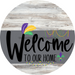 Welcome To Our Home Sign Mardi Gras Gray Stripe White Wash Decoe-3573-Dh 18 Wood Round