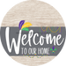 Welcome To Our Home Sign Mardi Gras Gray Stripe White Wash Decoe-3582-Dh 18 Wood Round