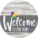 Welcome To Our Home Sign Mardi Gras Gray Stripe White Wash Decoe-3583-Dh 18 Wood Round