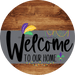 Welcome To Our Home Sign Mardi Gras Gray Stripe Wood Grain Decoe-3566-Dh 18 Round