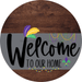 Welcome To Our Home Sign Mardi Gras Gray Stripe Wood Grain Decoe-3567-Dh 18 Round