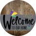 Welcome To Our Home Sign Mardi Gras Gray Stripe Wood Grain Decoe-3568-Dh 18 Round