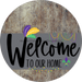 Welcome To Our Home Sign Mardi Gras Gray Stripe Wood Grain Decoe-3569-Dh 18 Round