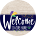 Welcome To Our Home Sign Mardi Gras Navy Stripe White Wash Decoe-3562-Dh 18 Wood Round