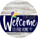 Welcome To Our Home Sign Mardi Gras Navy Stripe White Wash Decoe-3563-Dh 18 Wood Round