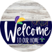 Welcome To Our Home Sign Mardi Gras Navy Stripe White Wash Decoe-3563-Dh 18 Wood Round