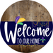 Welcome To Our Home Sign Mardi Gras Navy Stripe Wood Grain Decoe-3558-Dh 18 Round