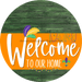 Welcome To Our Home Sign Mardi Gras Orange Stripe Green Stain Decoe-3686-Dh 18 Wood Round