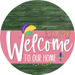 Welcome To Our Home Sign Mardi Gras Pink Stripe Green Stain Decoe-3644-Dh 18 Wood Round