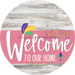 Welcome To Our Home Sign Mardi Gras Pink Stripe White Wash Decoe-3643-Dh 18 Wood Round